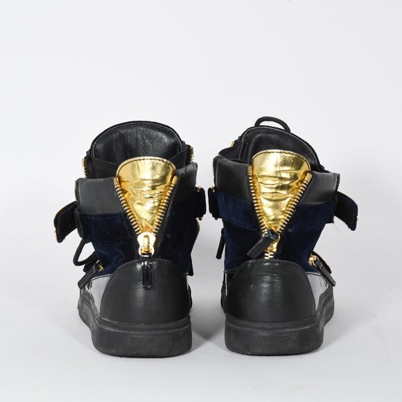 Giuseppe Zanotti Coby High-Top Sneakers - Black with Gold Accents (Size 44) - Picture 4 of 13